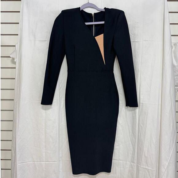 Dalia Macphee Long Sleeve Back Zip Bodycon Midi Dress Black Women's Size Small - Picture 1 of 3